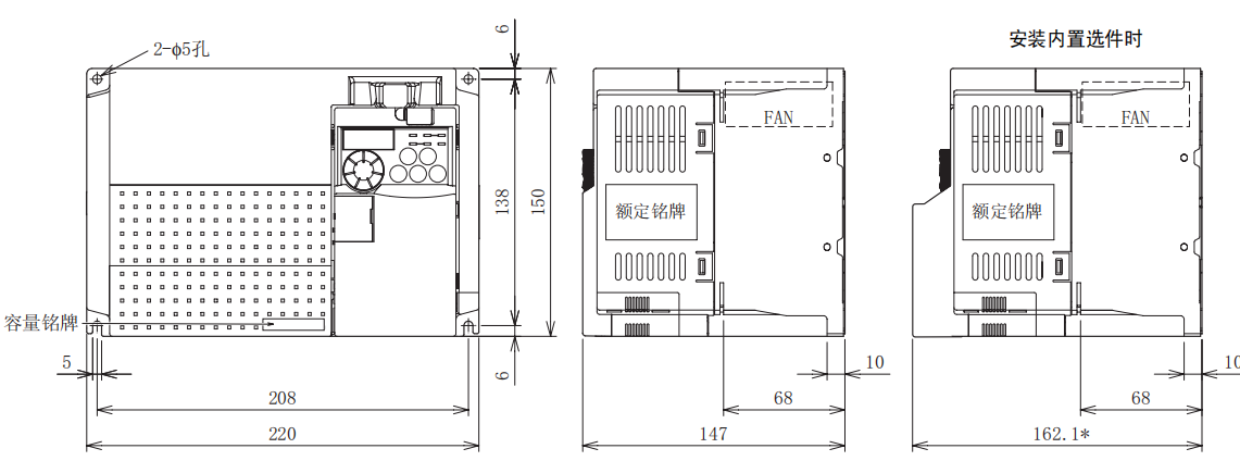 FR-E740-5.5K、7.5K-CHT尺寸圖